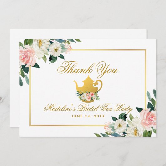 Bruiloftstheeceremonie Roze Bloemen Goud Bedankt (Voorkant / Achterkant)