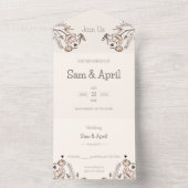Bruiloftsthema met bruine bloemen all in one uitnodiging (Binnen)