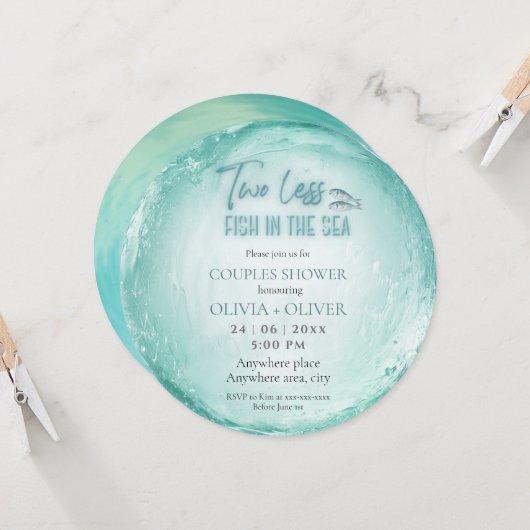 Bruiloftsthema voor koppels aan het strand kaart (Voorkant / Achterkant in situ)