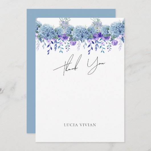 Bruiloftstuin Bruidsmeisje Paars Bloemmotief Bedankkaart (Voorkant / Achterkant)