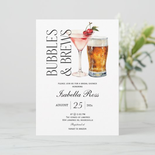 Bruiloftsuitnodiging Bubbles and Brews Kaart (Staand voorkant)