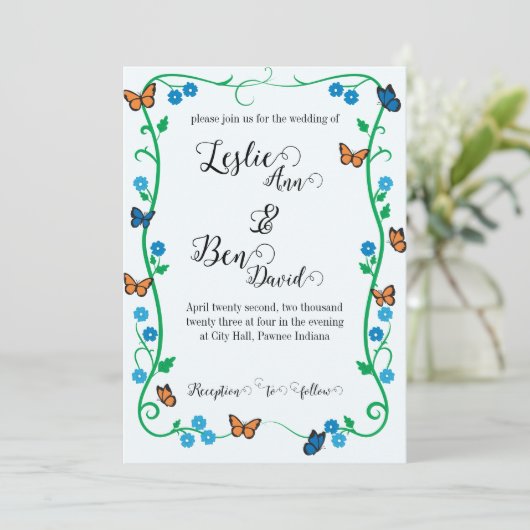 Bruiloftsuitnodiging Butterfly Kaart (Staand voorkant)