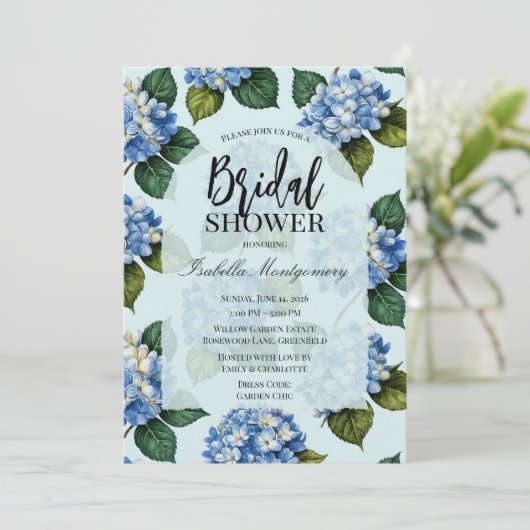 Bruiloftsuitnodiging Hydrangea Kaart (Staand voorkant)