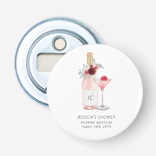 Bruiloftsuitnodiging met Bloemen & Prosecco Button Flesopener (Voorkant)
