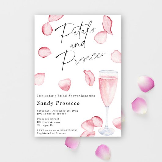 Bruiloftsuitnodiging met Bloemen & Prosecco Kaart