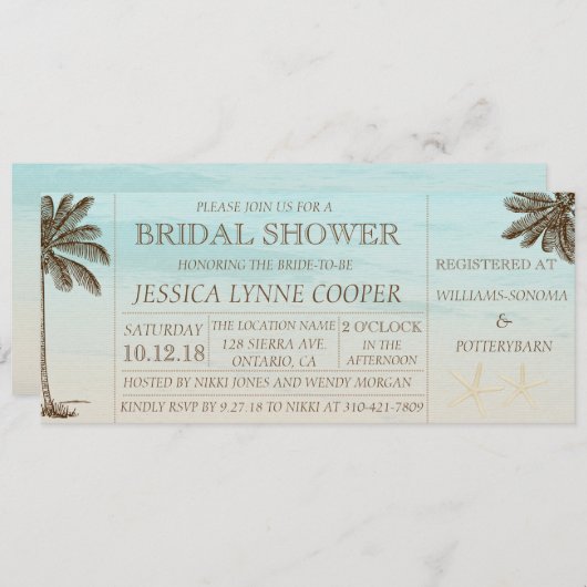 Bruiloftsuitnodiging met palmboom op het strand kaart (Voorkant / Achterkant)