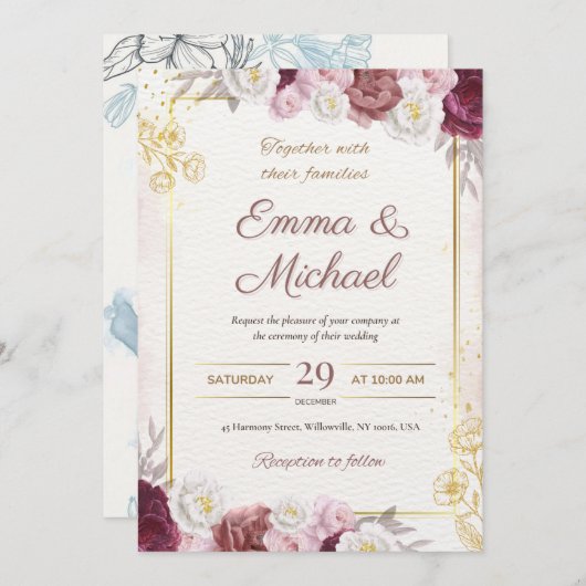 Bruiloftsuitnodiging paar kaart (Voorkant / Achterkant)