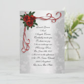 Bruiloftsuitnodiging rode rozen en linten kaart (Staand voorkant)