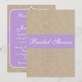 Bruiloftsuitnodiging van paarse jute stof in vinta kaart (Voorkant / Achterkant)