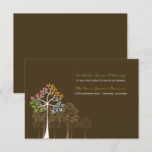 Bruiloftsuitnodiging Vier Seizoenen Bomen Bos Kaart (Voorkant / Achterkant)
