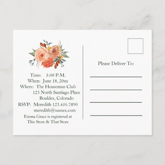 Bruiloftsuitnodiging voor herfstbloemen uitnodiging briefkaart (Achterkant)