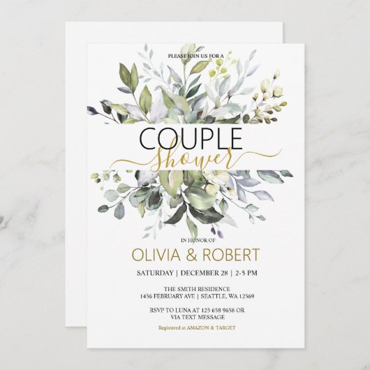 Bruiloftsuitnodiging voor stel met groen kaart (Voorkant / Achterkant)