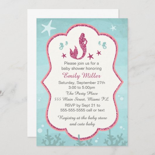 Bruiloftsuitnodiging Zeemeermin Onder De Zee Kaart (Voorkant / Achterkant)