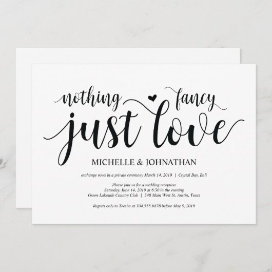 Bruiloftsuitnodigingskaart voor een rustieke elope kaart (Voorkant / Achterkant)