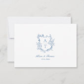 Bruiloftsvibrant Blue Crest Monogram Details Kaart (Achterkant)