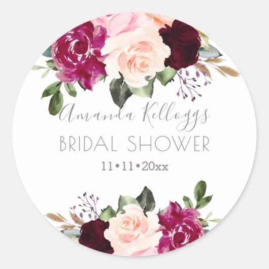 Bruiloftswaterverf roodroze bloemen ronde sticker (Voorkant)