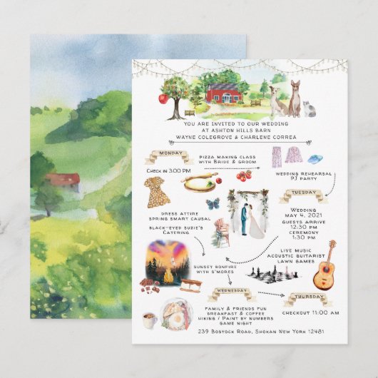 Bruiloftsweekend Ashton Hills Reisprogramma Uitnod Uitnodiging Briefkaart (Voorkant / Achterkant)