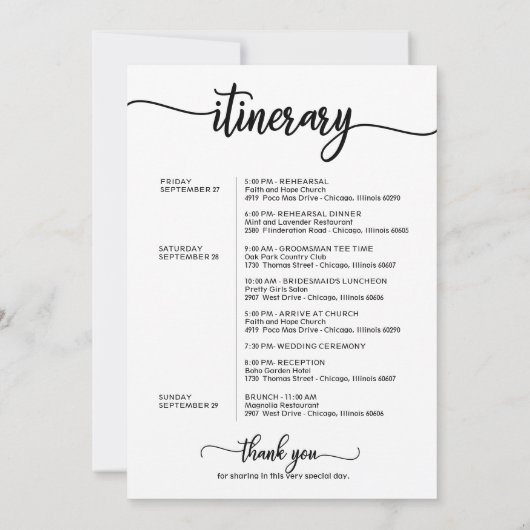 Bruiloftsweekend Welkom en Reisprogramma Letter Ch Kaart (Achterkant)