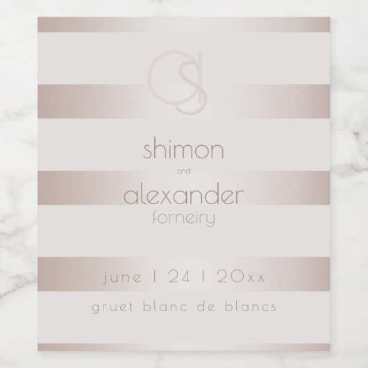 bruiloftswijn | Elegante moderne blush parel strep Wijn Etiket (Enkel label)