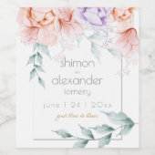 bruiloftswijn | Koraal Lila Aquarelle Floral Wijn Etiket (Enkel label)