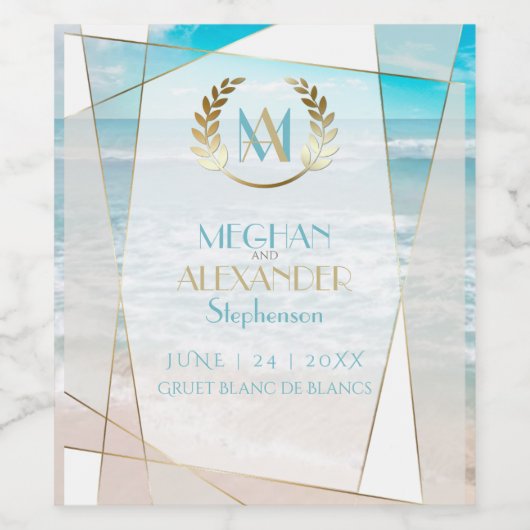 bruiloftswijn | Modern Monogram Geometrisch Strand Wijn Etiket (Enkel label)