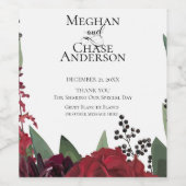 bruiloftswijn | Rich Burgundy Marsala Floral Wijn Etiket (Enkel label)