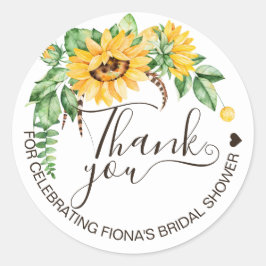 Bruiloftszonnebloem Schrift Bedankt Bruidsborrel Ronde Sticker
