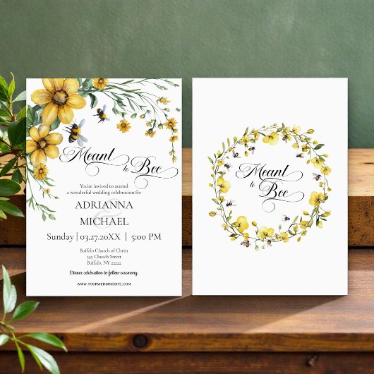 Bruiloftuitnodiging 'Meant to Bee Rustic Yellow' Kaart