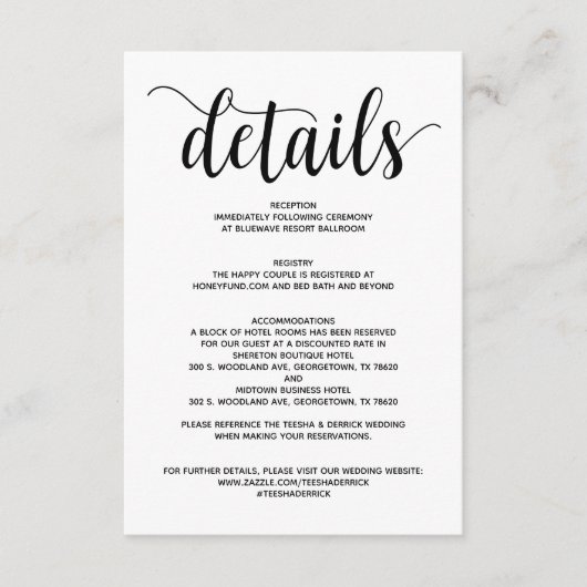 Bruiloftuitnodiging met rustieke elegante details informatiekaartje (Voorkant)