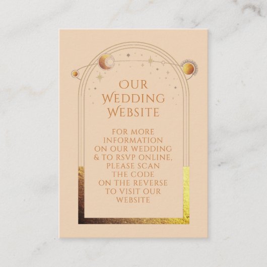 Bruiloftwebsite RSVP QR-code Celestial Champagne Informatiekaartje (Voorkant)