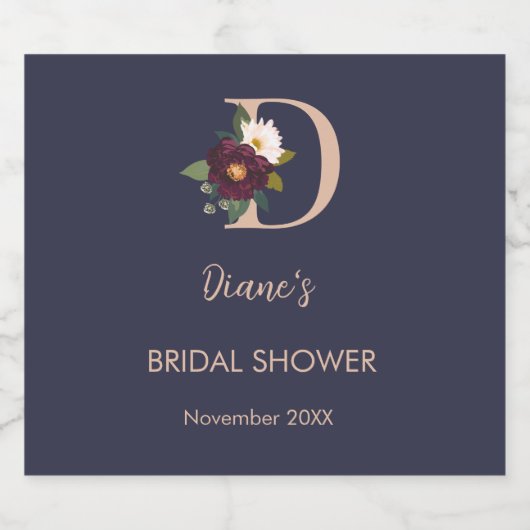 Bruiloidsbloem Monogram Letter D Trouwen   Sparkling Wijnetiket (Enkel label)