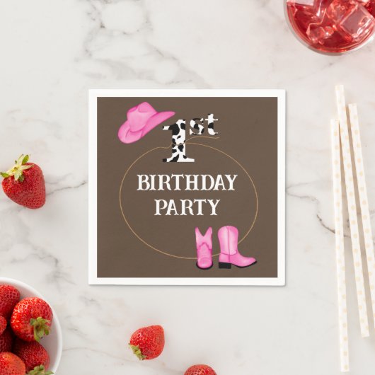 Bruin 1e verjaardagsfeest of aangepaste tekst servet (Insitu)
