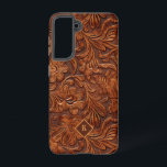 Bruin 3-D bewerkt lederen bloemenpatroon 2 monogra Samsung Galaxy Hoesje<br><div class="desc">Koel bewerkt 3-D bloemenleer twee,  naadloos patroon.  monogram.</div>