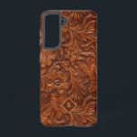 Bruin 3-D bewerkt lederen bloemenpatroon 2 monogra Samsung Galaxy Hoesje<br><div class="desc">Koel bewerkt 3-D bloemenleer twee,  naadloos patroon.  monogram.</div>