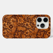 Bruin 3-D gereedgemaakt leer bloemenpatroon monogr Case-Mate iPhone Case (Achterkant (horizontaal))