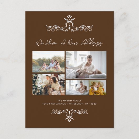 Bruin 5 Foto's  bewegende aankondiging Briefkaart (Voorkant)