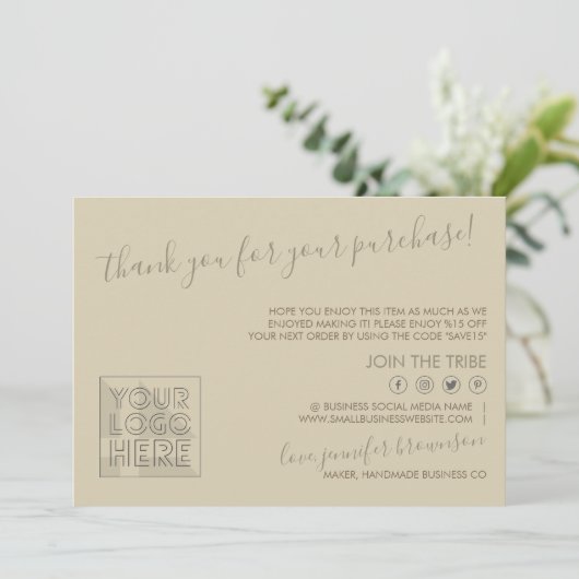 Bruin Aangepaste logo QR-code Aanwijzingen kaarszo Bedankkaart (Staand voorkant)