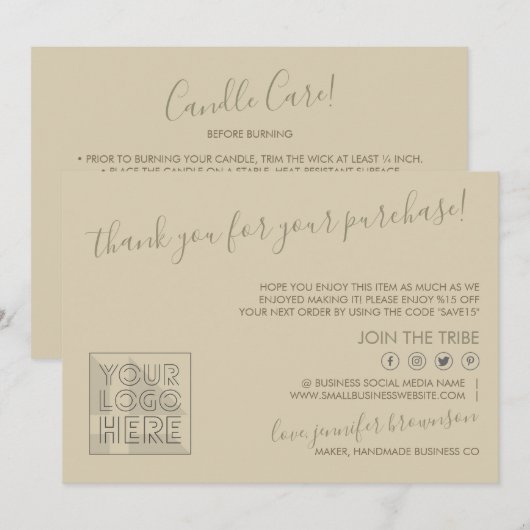 Bruin Aangepaste logo QR-code Aanwijzingen kaarszo Bedankkaart (Voorkant / Achterkant)