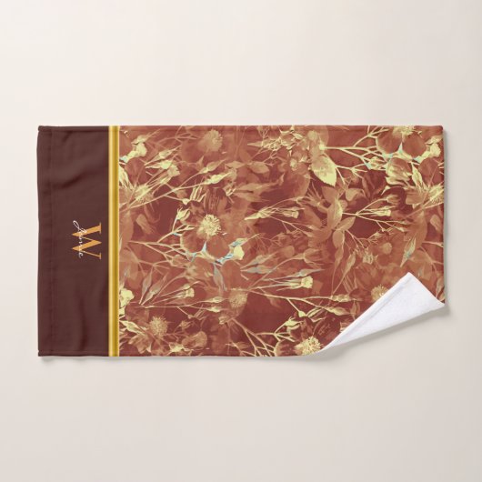 Bruin Abstract kosmos Gold Trim Monogram Bad Handdoek (Handdoek)