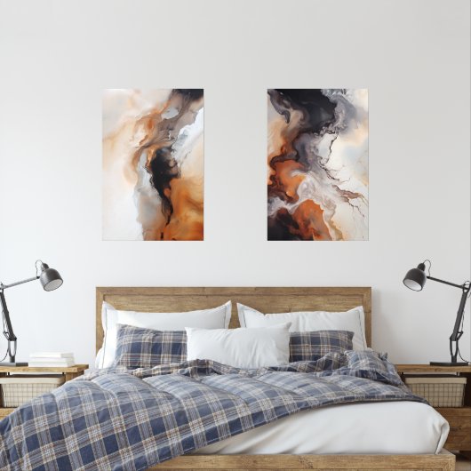 Bruin Abstract Vloeibaar Marmeren kunst Muurkunst Sets (Slaapkamer)