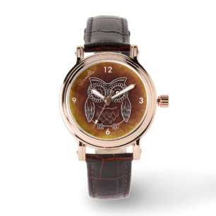 Bruin Amber Owl Naam Horloge