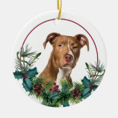 Bruin-Amerikaanse Pit Bull Dog Evergreen Wreath Keramisch Ornament (Voorkant)