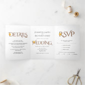 Bruin ampersand met oranje rozen herfst bruiloft drieluik uitnodiging (Binnen)