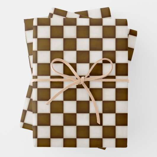 Bruin & Antiek Wit Geruit Inpakpapier Vel (In situ)