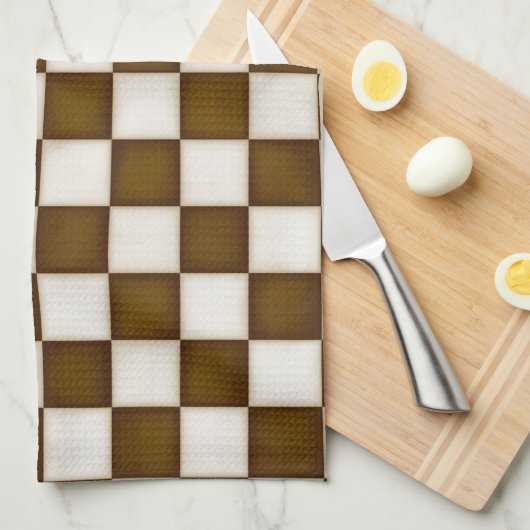 Bruin & Antiek Wit Geruit Theedoek (Quarter Fold)