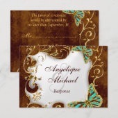 Bruin aqua gold country RESPONSE bruiloft RSVP Kaartje (Voorkant / Achterkant)