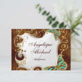 Bruin aqua goud land TROUWdag RSVP Kaartje (Staand voorkant)