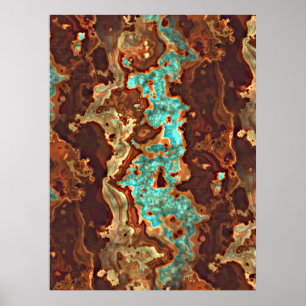 Bruin Aqua Teal Turquoise Groen Geode Marmer Kunst Poster