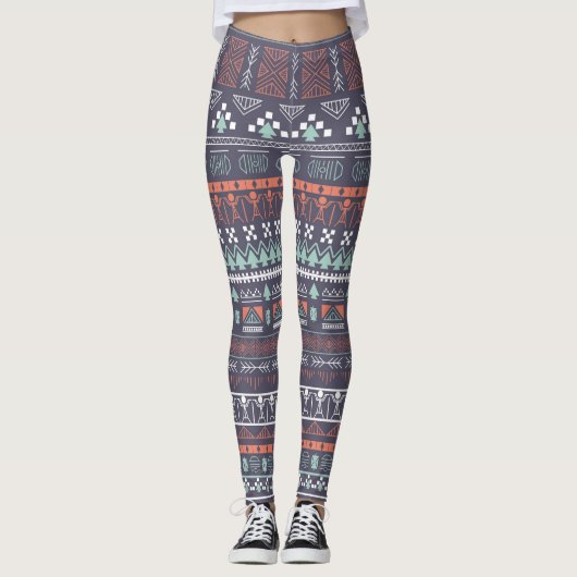 Bruin Aztec Multi-Blend Leggings voor vrouwen (Voorkant)