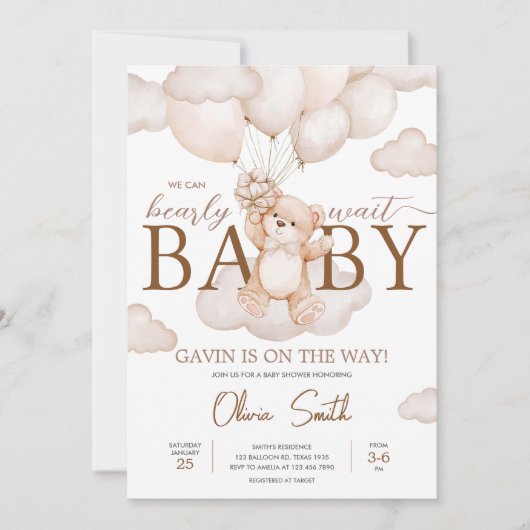 Bruin Baby Beren ballon Baby shower Kaart (Voorkant)